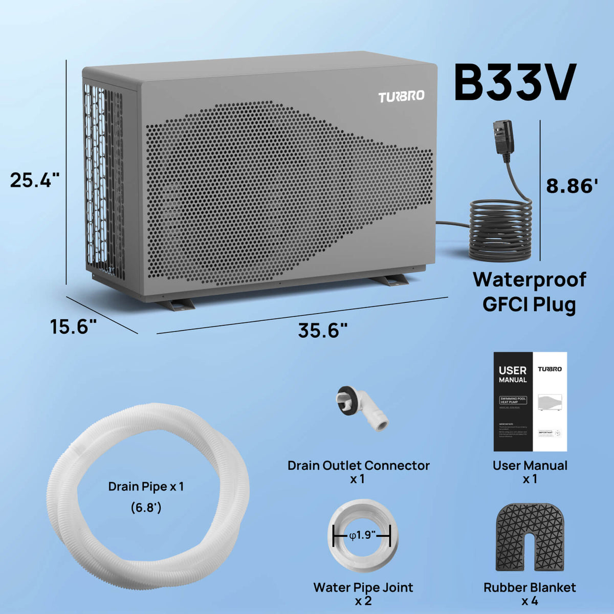 TURBRO Beluga Inverter Pool Heat Pump, 33K/58K/100K BTU
