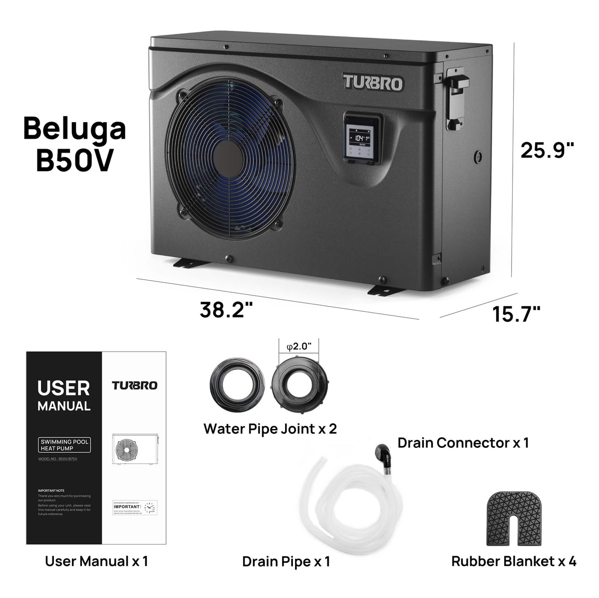 TURBRO Beluga Inverter Pool Heat Pump, 50K/75K BTU