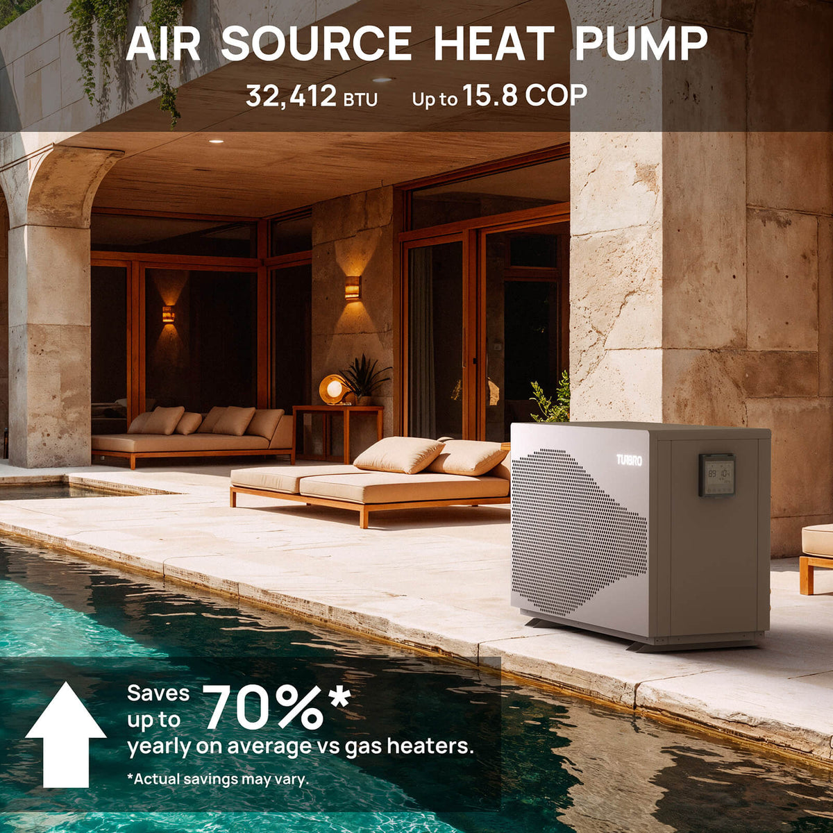 TURBRO Beluga Inverter Pool Heat Pump, 33K/58K/100K BTU