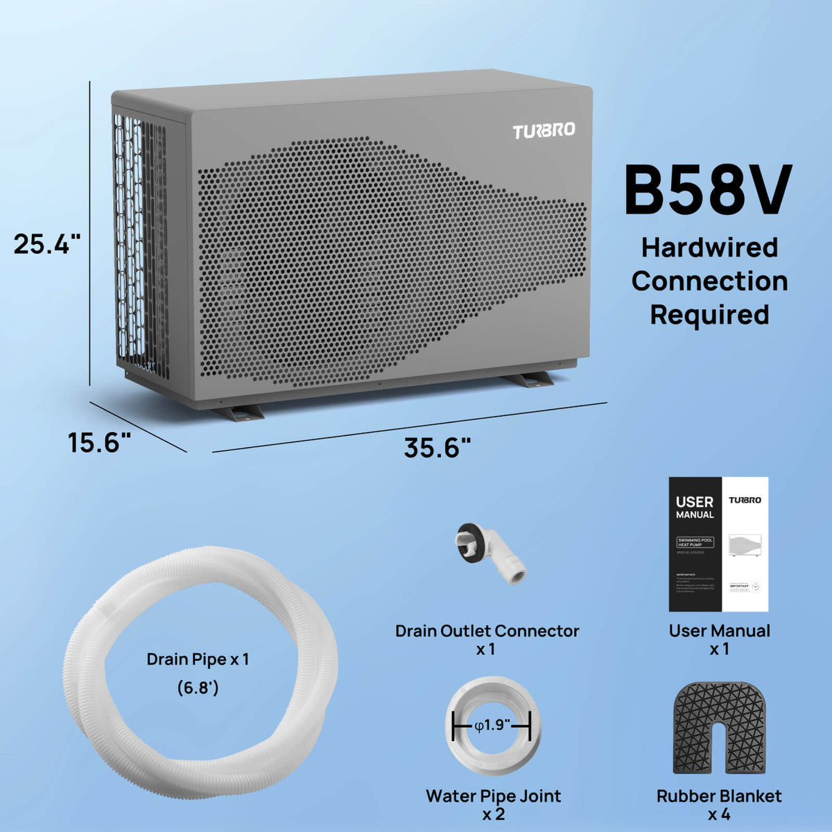 TURBRO Beluga Inverter Pool Heat Pump, 33K/58K/100K BTU