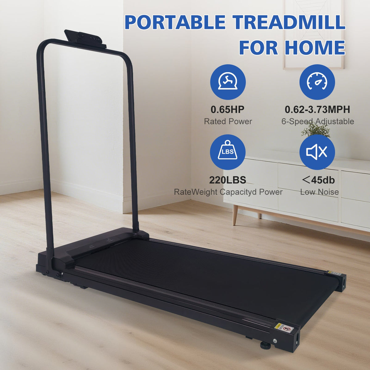 Foldable Walking Pad with Handlebar & Adjustable Incline