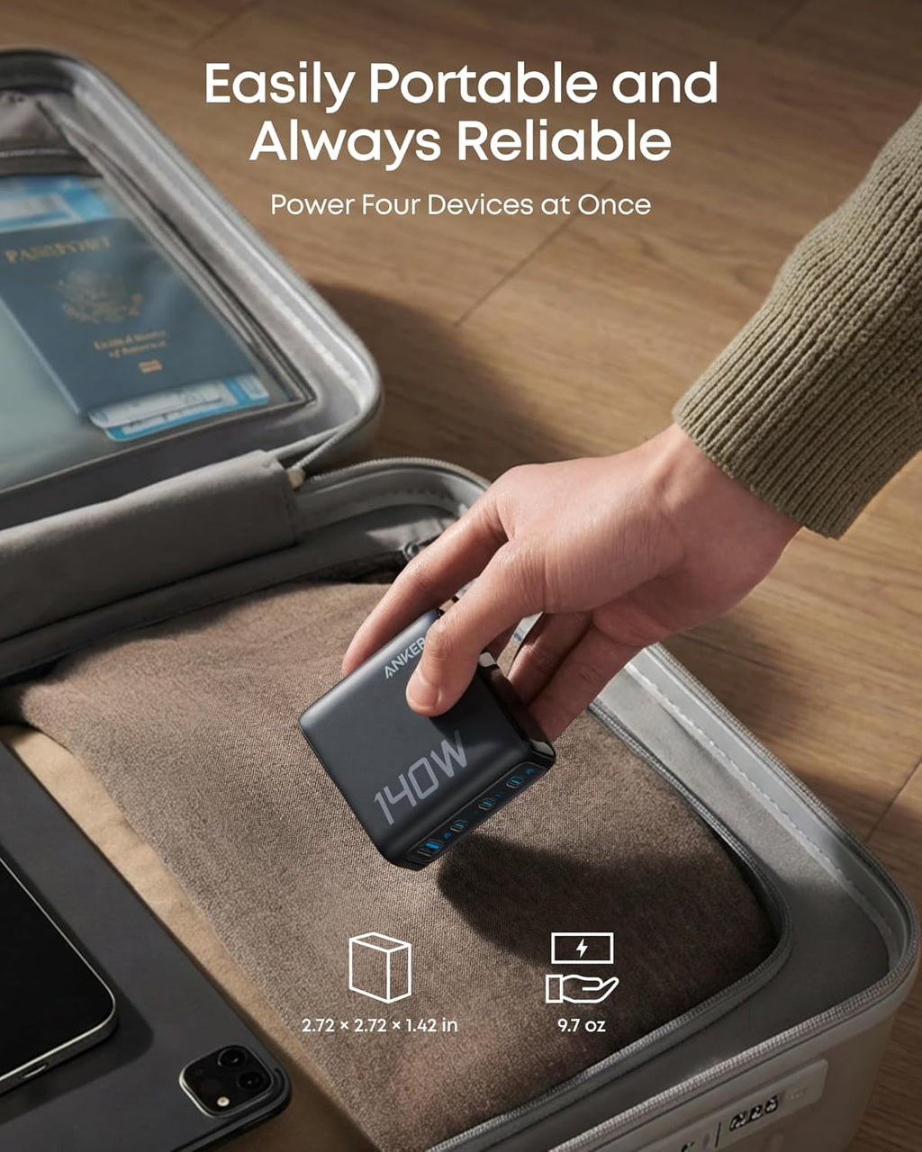 Anker Charger (140W, 4-Port, PD 3.1) with USB-C Cable