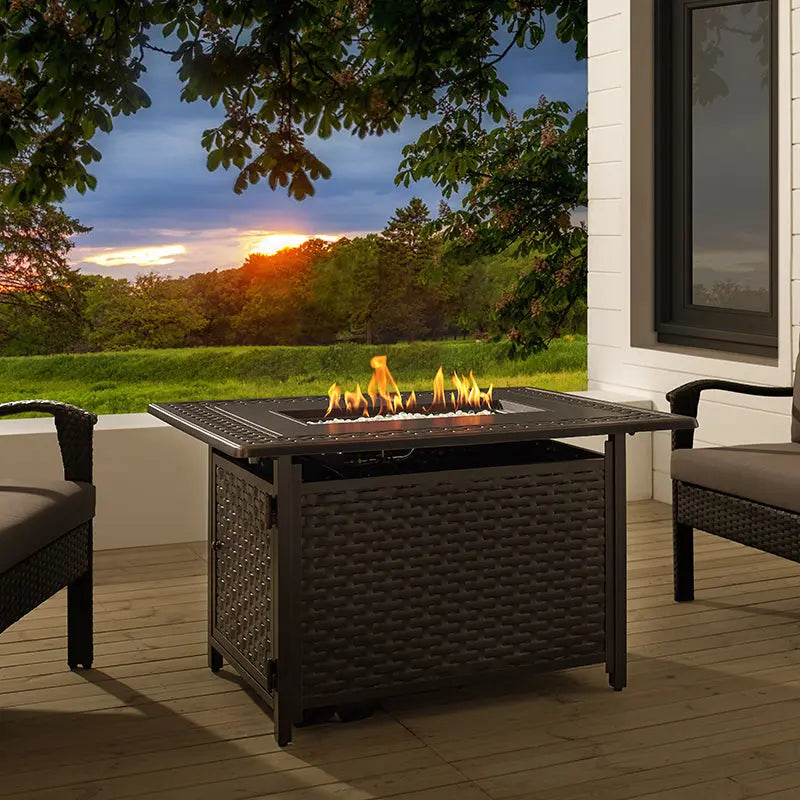 Fire Sense Albany 44" Rectangular Woven Aluminum Convertible Gas Fire Pit Table