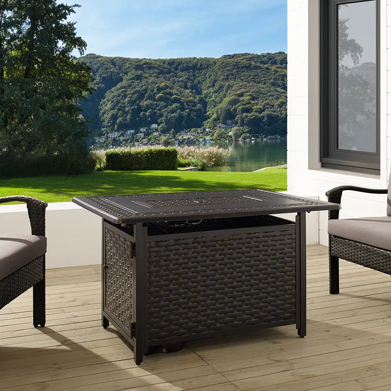 Fire Sense Albany 44" Rectangular Woven Aluminum Convertible Gas Fire Pit Table