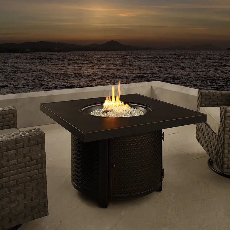 Fire Sense Clayton 40" Round Hammered Aluminum Convertible Gas Fire Pit Table