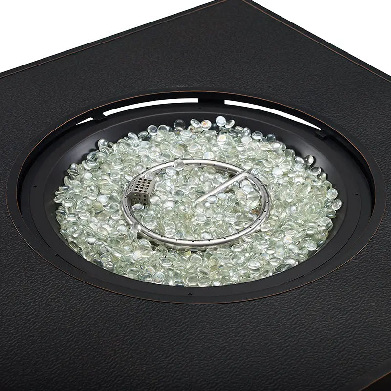 Fire Sense Clayton 40" Round Hammered Aluminum Convertible Gas Fire Pit Table