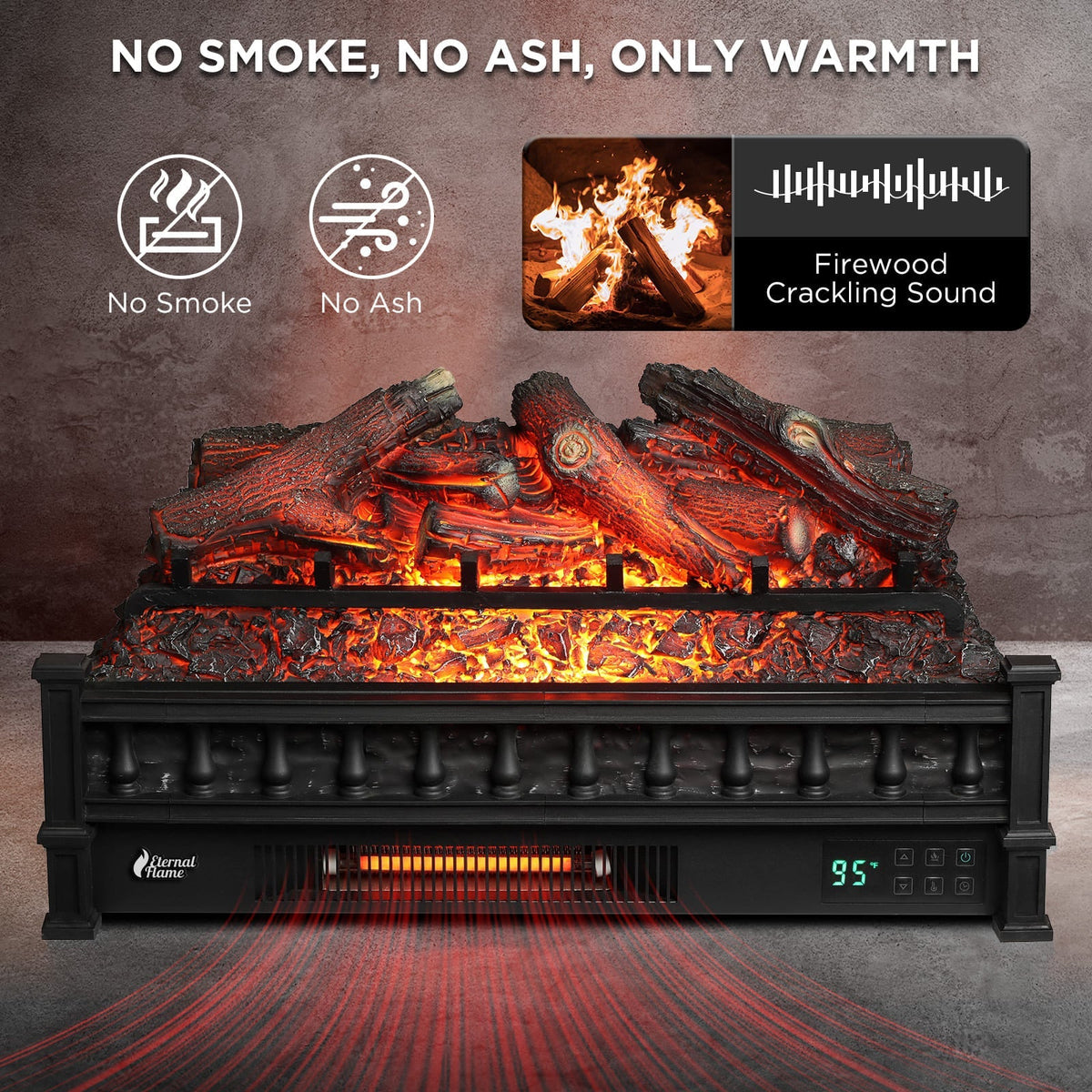 TURBRO Eternal Flame EF26-LG Smart Electric Fireplace Logs