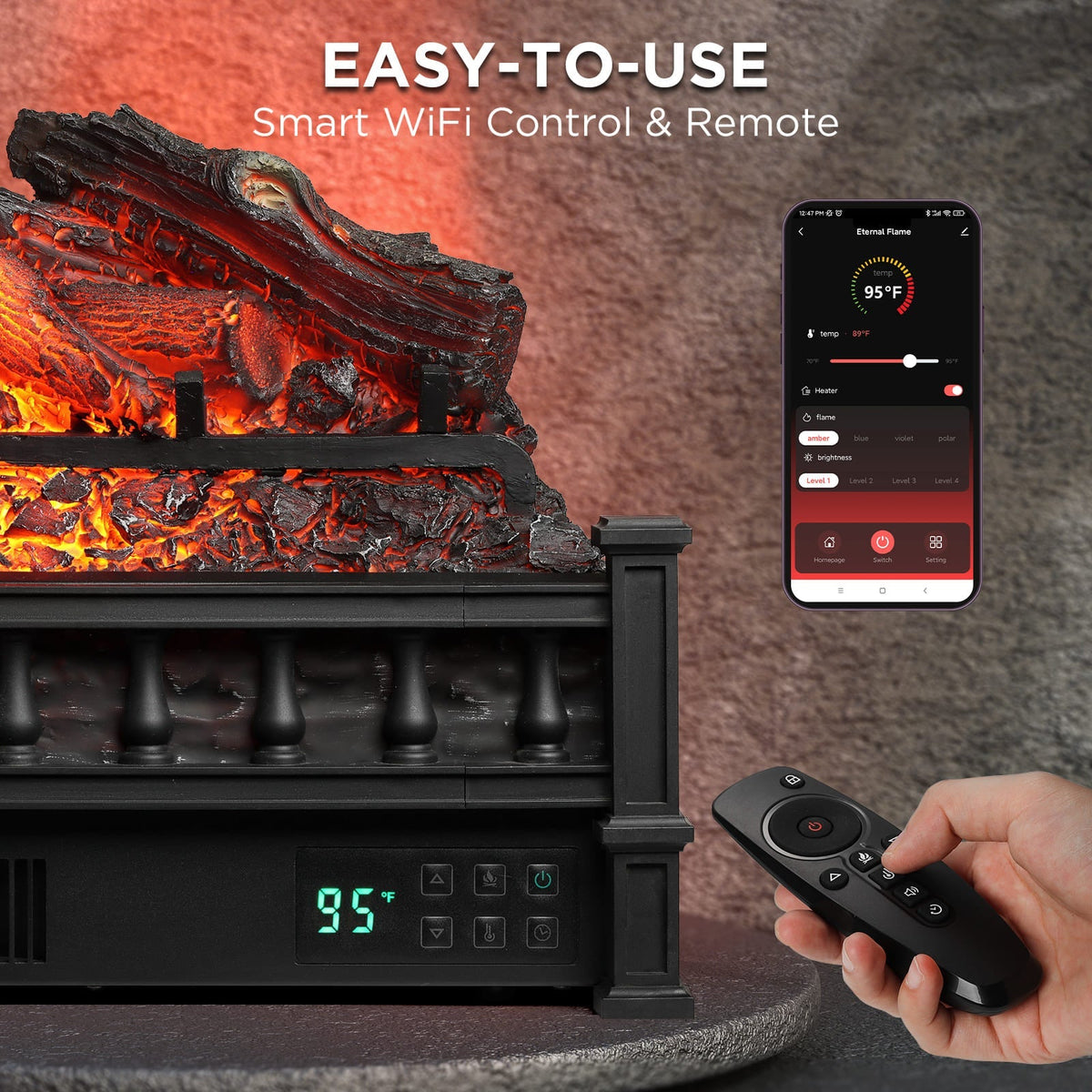 TURBRO Eternal Flame EF26-LG Smart Electric Fireplace Logs