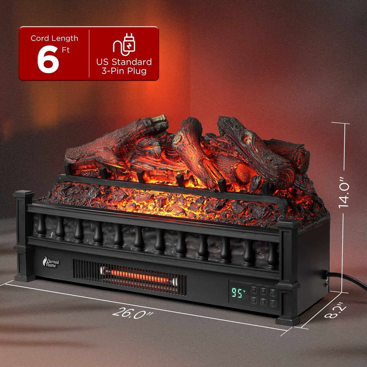 TURBRO Eternal Flame EF26-LG Smart Electric Fireplace Logs