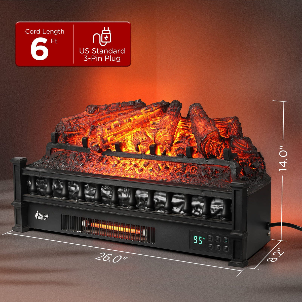 TURBRO Eternal Flame EF26-PB Smart Electric Fireplace Logs