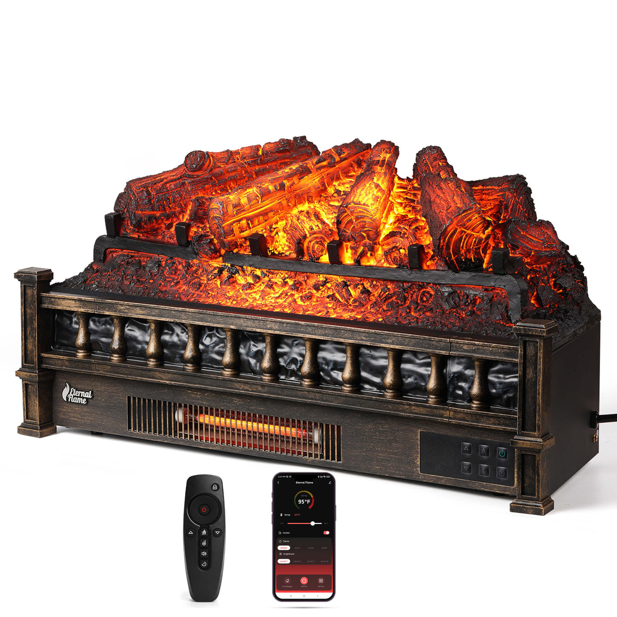 TURBRO Eternal Flame EF26-PB Smart Electric Fireplace Logs