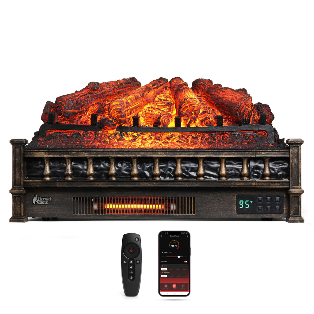TURBRO Eternal Flame EF26-PB Smart Electric Fireplace Logs