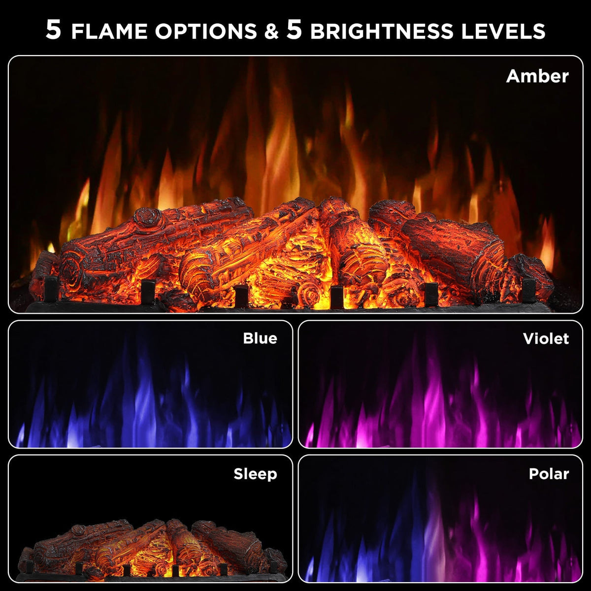 TURBRO Eternal Flame EF26-PB Smart Electric Fireplace Logs