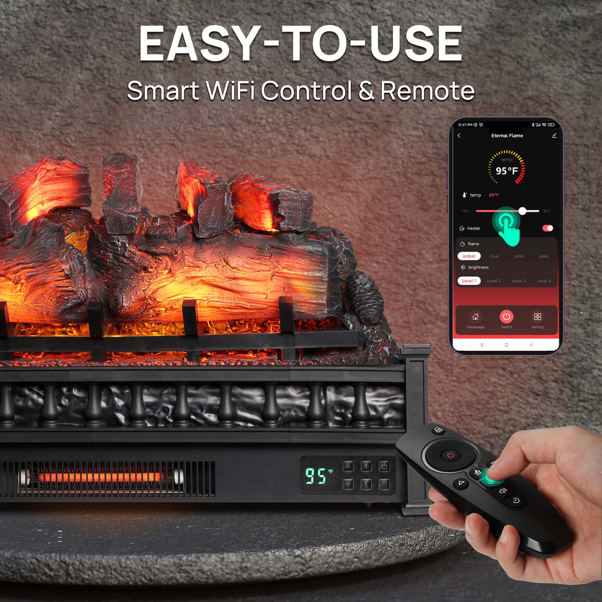 TURBRO Eternal Flame EF30-PB Electric Fireplace Logs