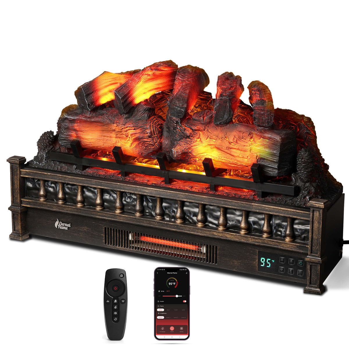 TURBRO Eternal Flame EF30-PB Electric Fireplace Logs