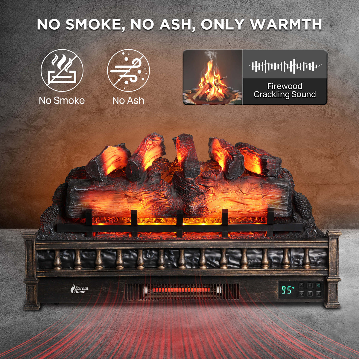 TURBRO Eternal Flame EF30-PB Electric Fireplace Logs