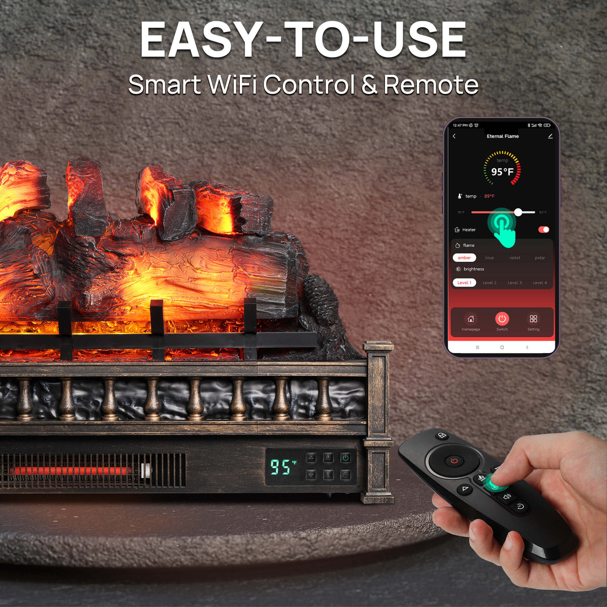 TURBRO Eternal Flame EF30-PB Electric Fireplace Logs