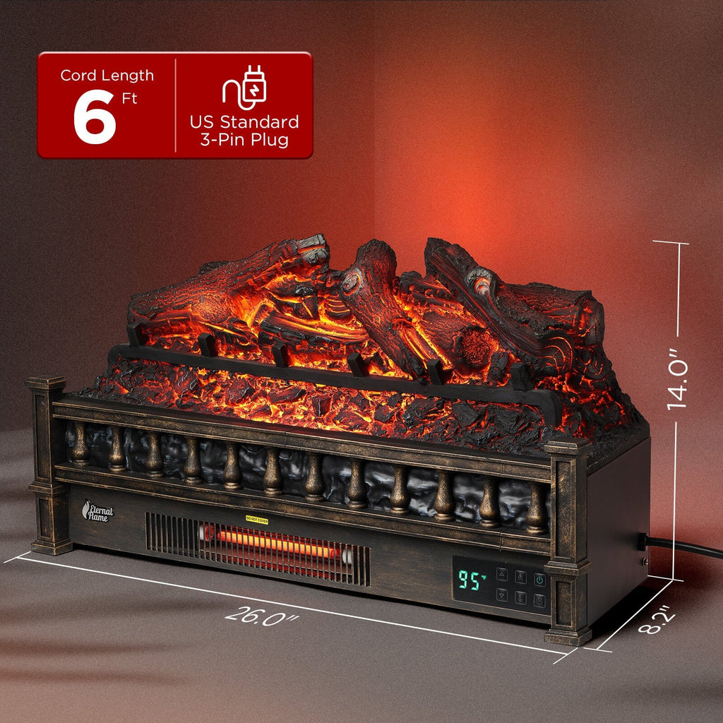 TURBRO Eternal Flame EF26-LG Smart Electric Fireplace Logs