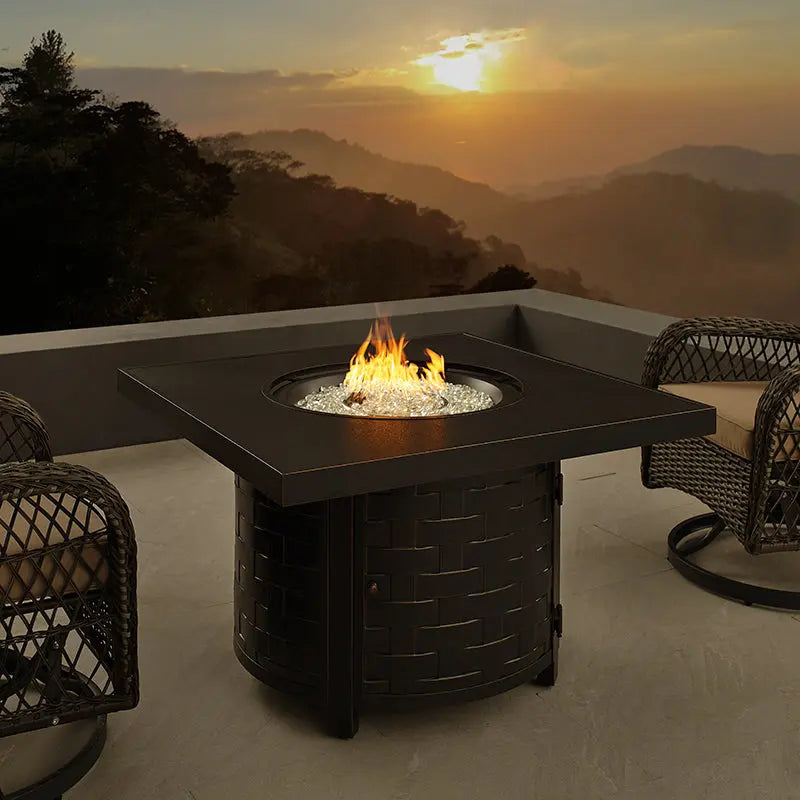 Fire Sense Henley 40" Round Aluminum Basketweave Convertible Gas Fire Pit Table
