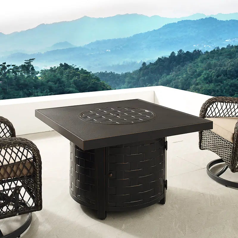 Fire Sense Henley 40" Round Aluminum Basketweave Convertible Gas Fire Pit Table
