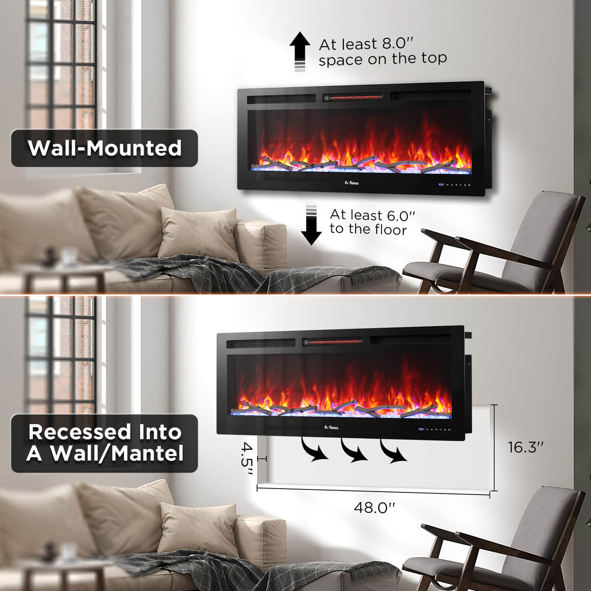 TURBRO In Flames 50-Inch Wi-Fi Wall-Mounted Electric Fireplace
