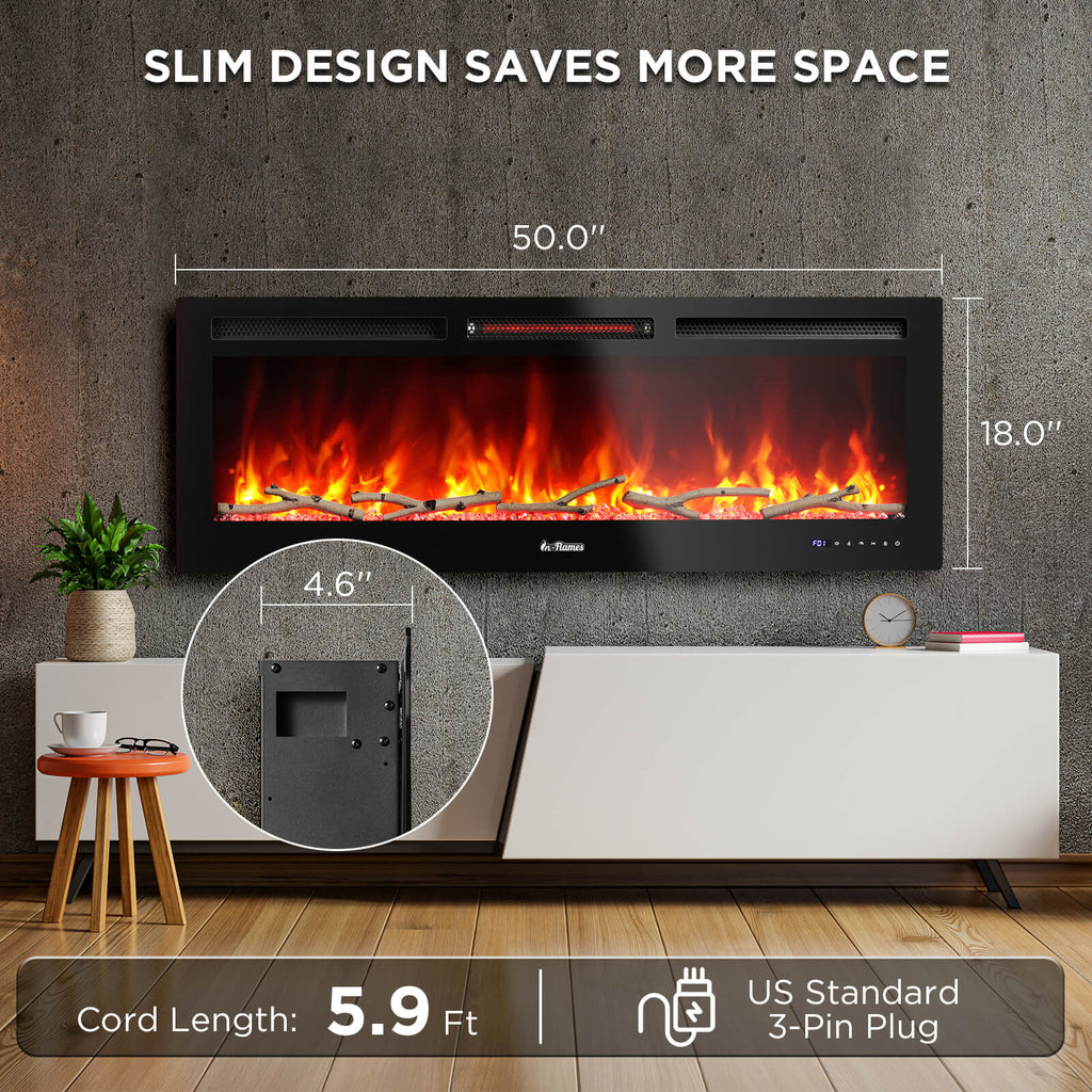 TURBRO In Flames 50-Inch Wi-Fi Wall-Mounted Electric Fireplace