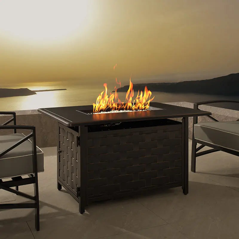 Fire Sense Preston 44" Rectangular Basketweave Aluminum Convertible Gas Fire Pit Table