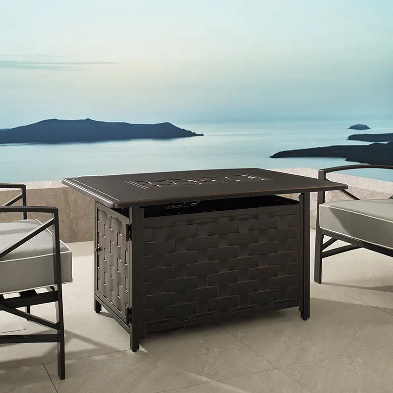 Fire Sense Preston 44" Rectangular Basketweave Aluminum Convertible Gas Fire Pit Table