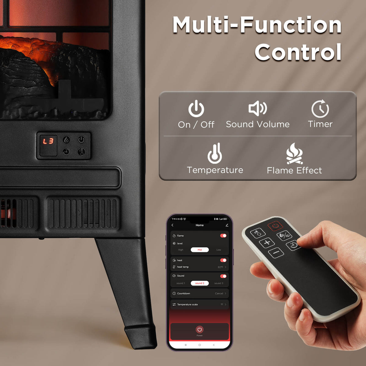 TURBRO Suburbs TS25 Wi-Fi Electric Fireplace Stove