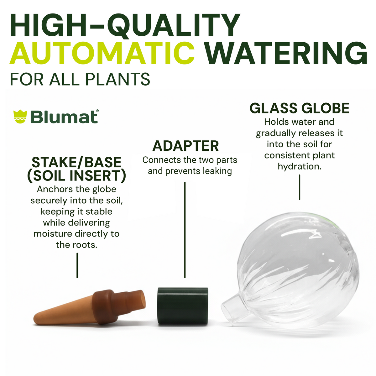 Blumat Glass Watering Globe with Bottle Adapter