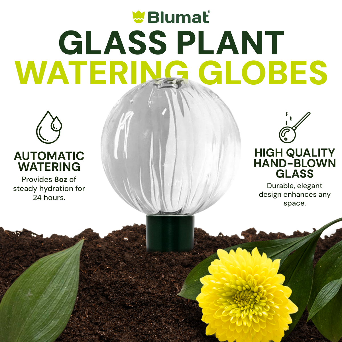 Blumat Glass Watering Globe with Bottle Adapter