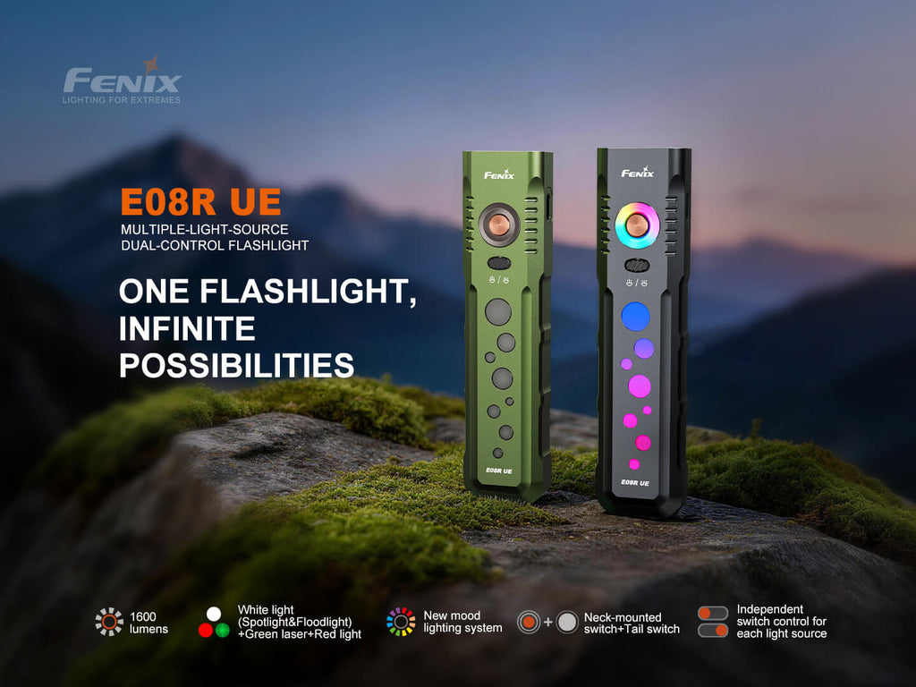 Fenix E08R UE Rechargeable Spotlight & Floodlight with Green Laser