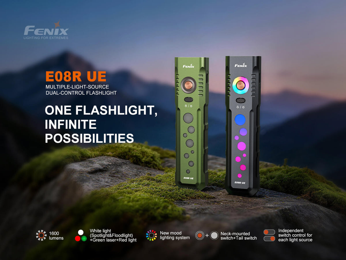 Fenix E08R UE Rechargeable Spotlight & Floodlight with Green Laser