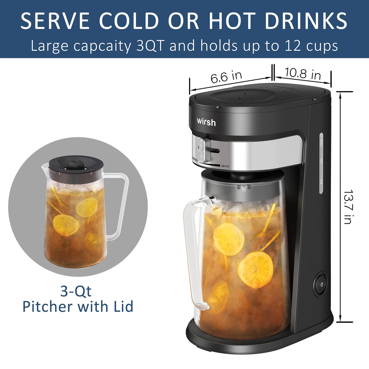 Wirsh Iced Coffee & Tea Maker with Glass Pitcher